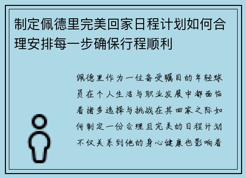 制定佩德里完美回家日程计划如何合理安排每一步确保行程顺利